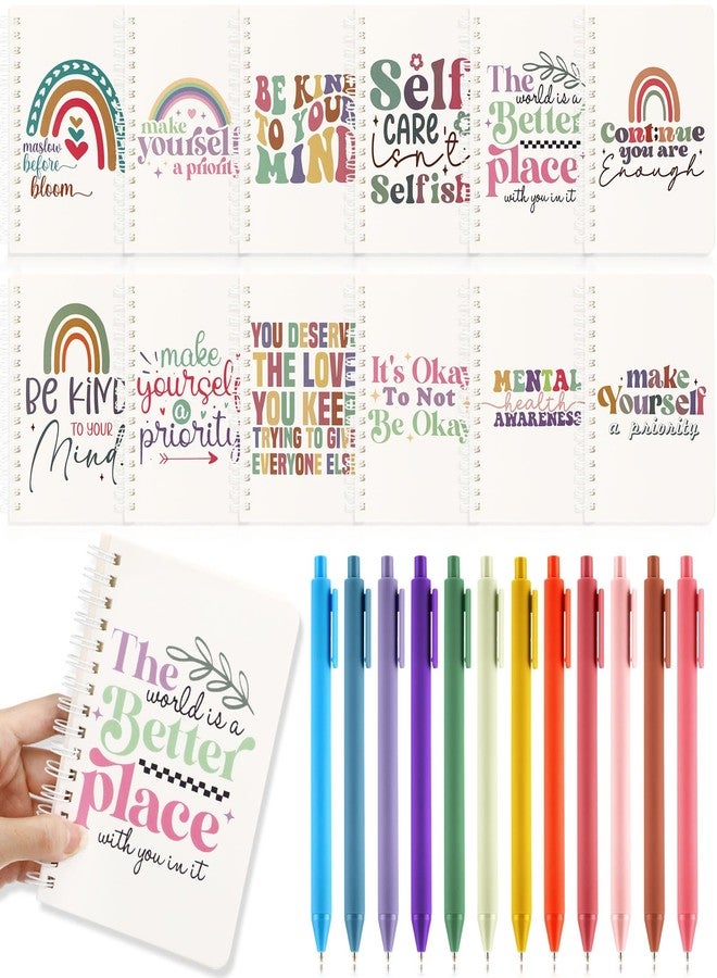 Resurhang 12 Sets Back to School Gifts for Students Teachers Bulk Mini Inspirational Notebooks with Pens Set Employee Appreciation Gifts for Coworkers Small Thank You Mental Health Self Care - Image 1